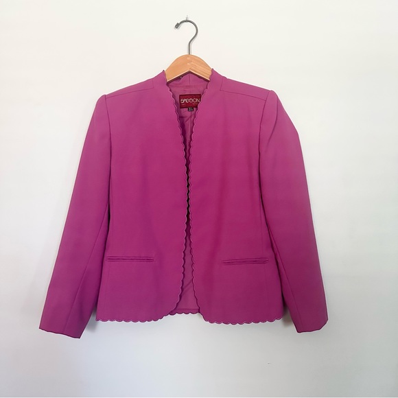 VTG Sassoon Purple Scalloped Blazer Skirt Suit - Picture 6 of 9